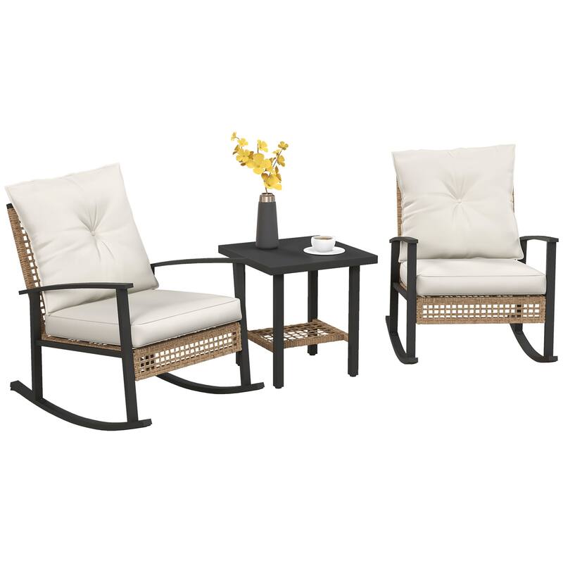 3-Piece Patio Furniture Set Includes 2 Rocking Chairs and Side Table with Water-Resistant Cushions - 26" W x 34.75" D x 34.25" H