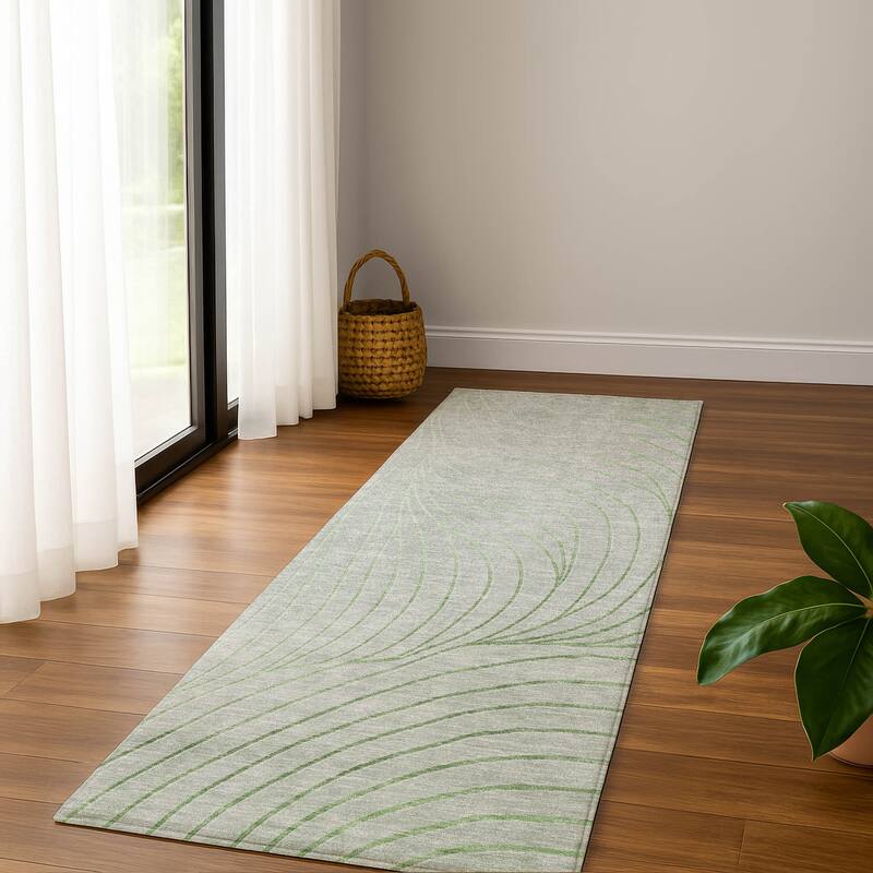 Premium Washable Super Soft Modern Wave Mayfield Rug - Aloe - 2'3" x 7'6"