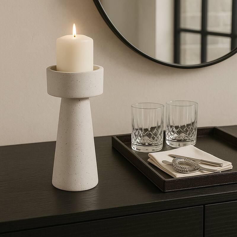 Pottery Taper Holder Cylindrical Top and Conical Base Design - White - 12.0"