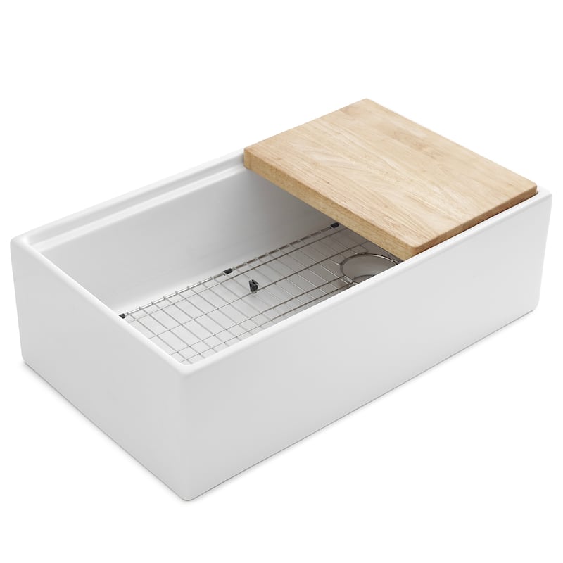 SinkSense Hanzo Hevea Wood 1.5″ Cutting Board - 17.25" x 12.5" x 1.5"