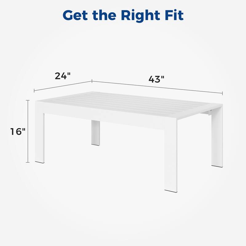 All-Weather Aluminum Outdoor Coffee Table,Modern Coffee Table for Outside,Rectangle Patio Coffee Table - White