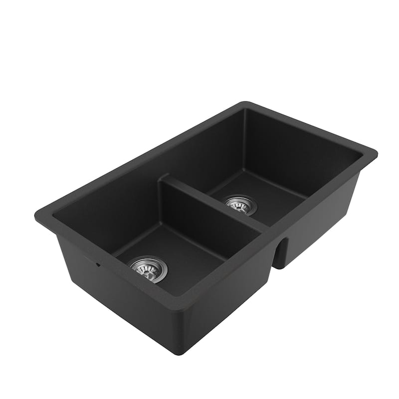 Karran 32" Undermount Double Equal Bowl Quartz Kitchen Sink Kit - 32" x 19.5" x 9"