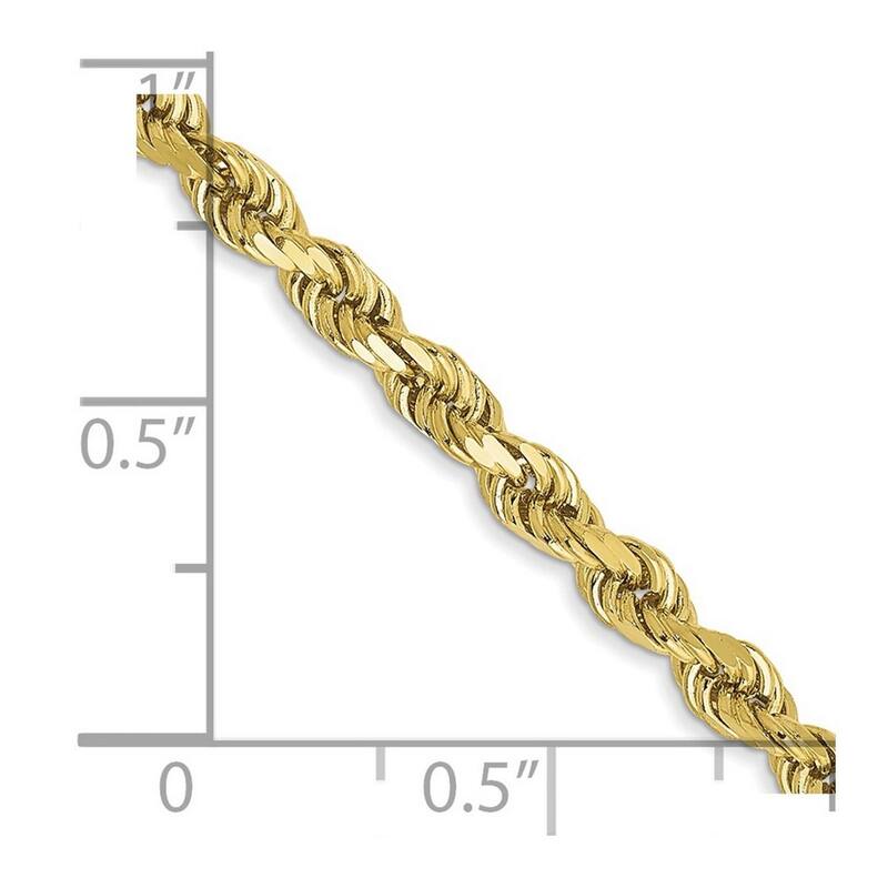 Curata 10k Yellow Gold Solid 7" or 8" 3mm Sparkle Cut Rope Chain Bracelet