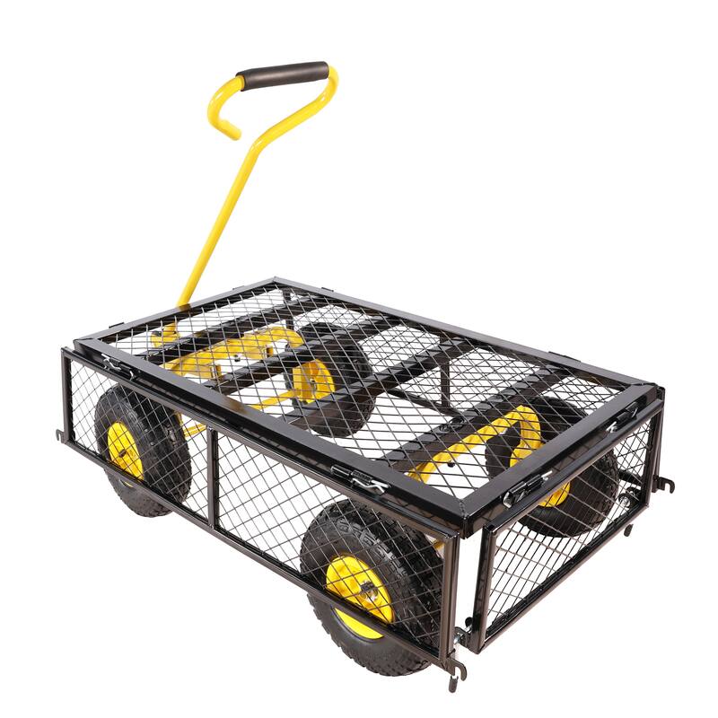 Multi-Functional Tool Cart - 600 lb Capacity Garden Cart with Spacious Bed and Inflatable Tires for Outdoor Projects - Metal