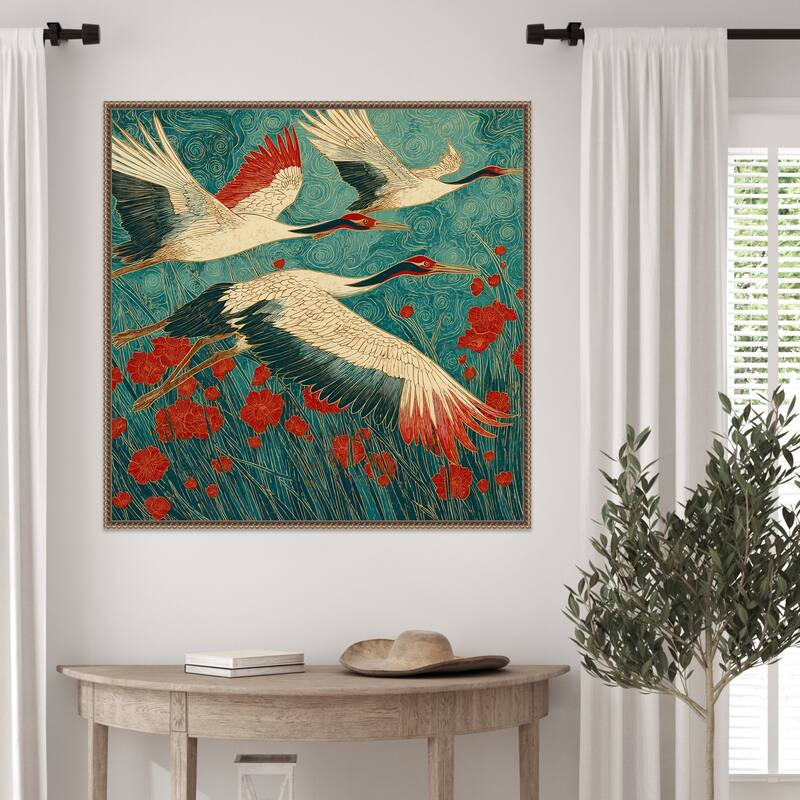 A Cranes Florals of Flight by Tradelink inhouse artist Framed Canvas Wall Art Print