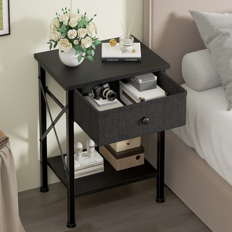 Javlergo 2 Pack X Frame Nightstand with Removable Fabric Drawer Easy to Clean Multifunctional End Table with Open Shelf
