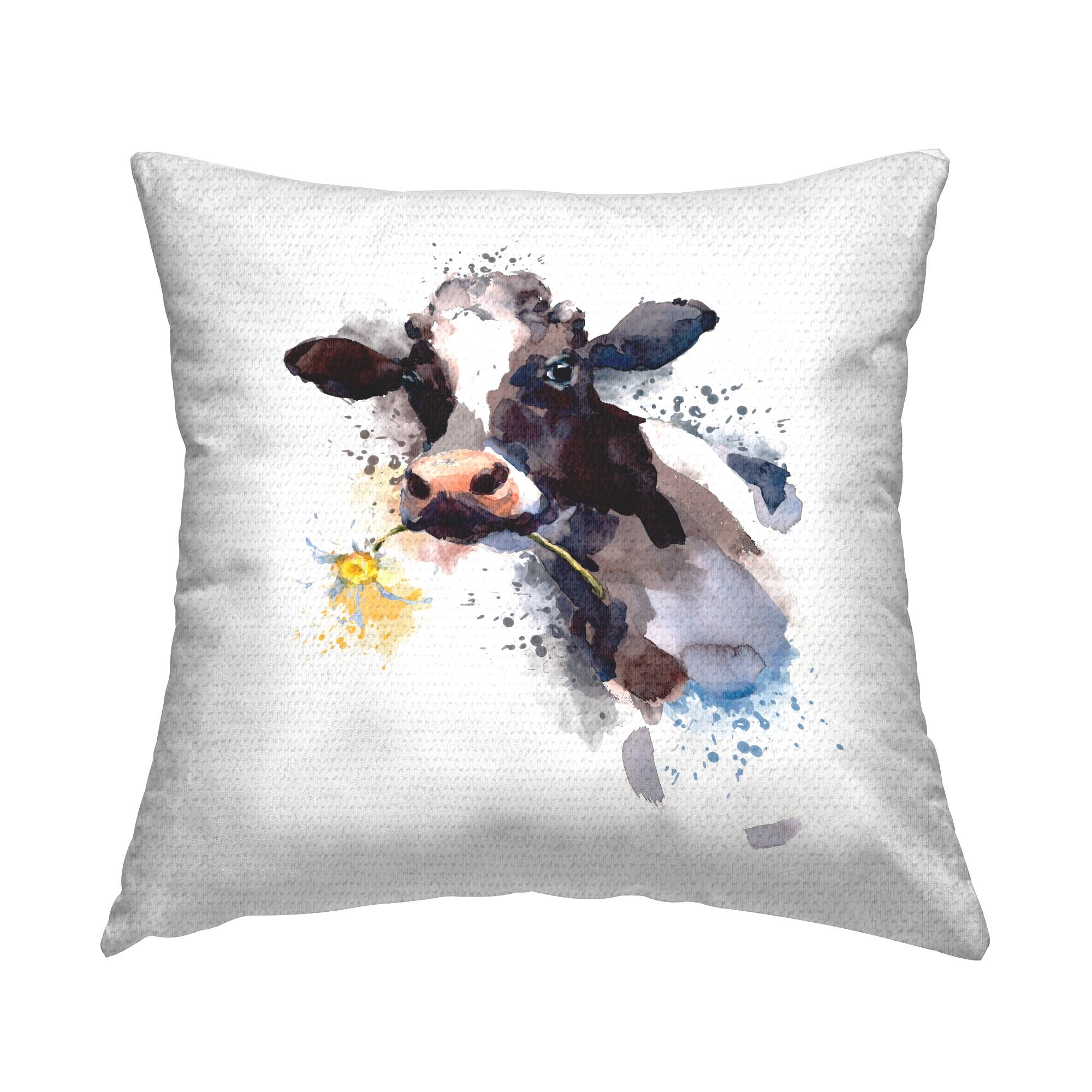 Stupell Cow With Daisy Portrait Printed Outdoor Throw Pillow Design by Elephant Stock