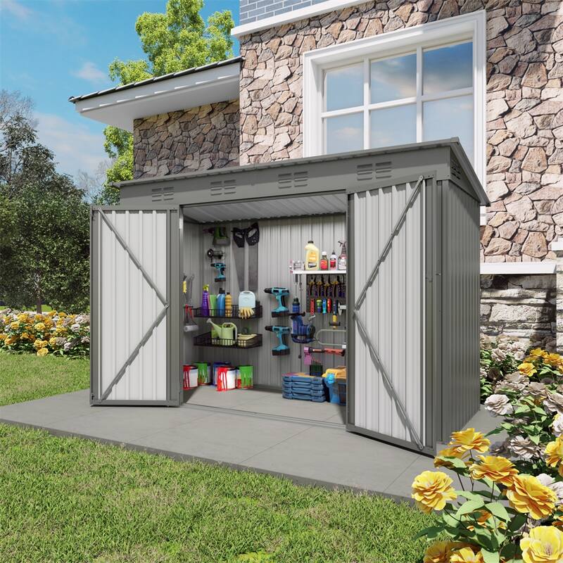4 x 9 FT Outdoor Storage Shed,Garden Shed Tool House with Sloping Roof