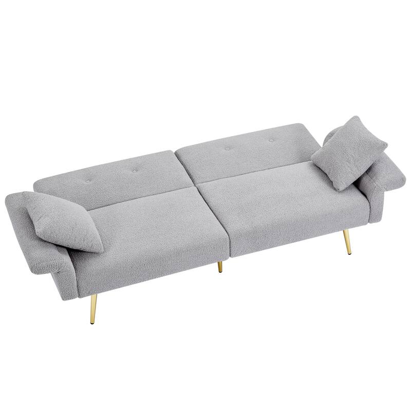 Loveseat Sofa Folding Sleeper Sofa Bed with Foldable Armrest and Adjustable Back, Lounge Couch wMetal Legs & Side Pocket