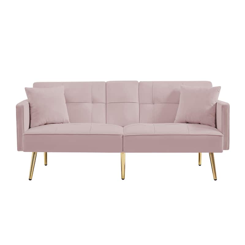 Velvet Futon Sofa Bed with Gold Metal Legs