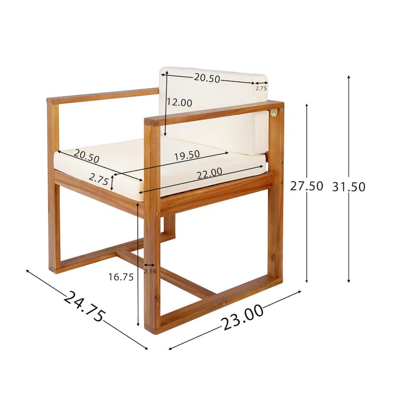 Roomfitters Outdoor Wooden Armchairs with Cushioned Back and Seat, Modern Patio Seating Set of 2
