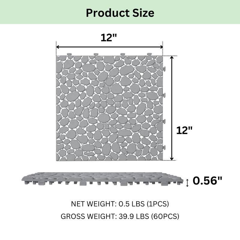 12 x 12 Inch Interlocking Deck Tiles Plastic Waterproof Outdoor All Weather Anti-slip, Weight Capacity Upto 440 LBS, Pack of 60