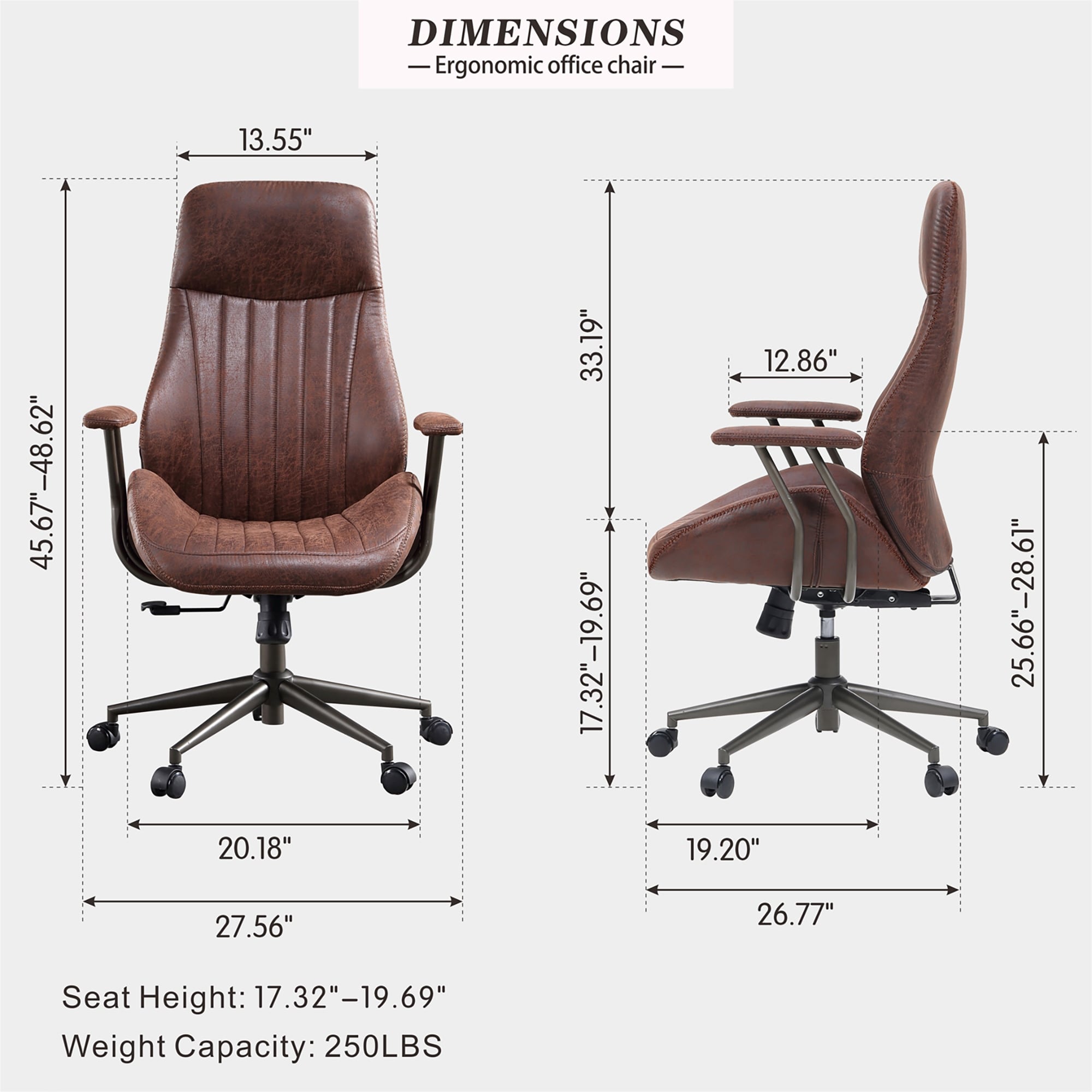 OL Dark Brown Suede Fabric Ergonomic Swivel Office Chair Task Chair with  Recliner High Back Lumbar Support