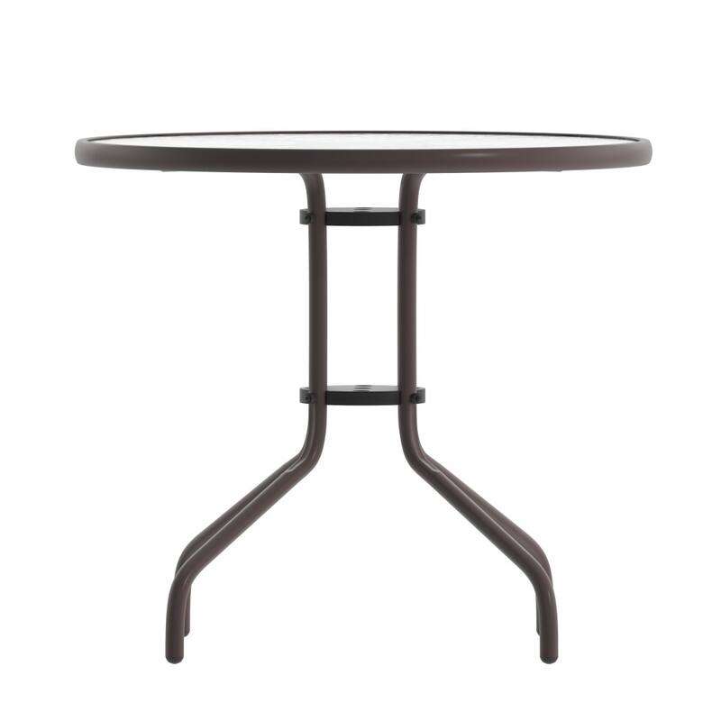 31.5" Round Tempered Glass Metal Table with Smooth Ripple Design Top