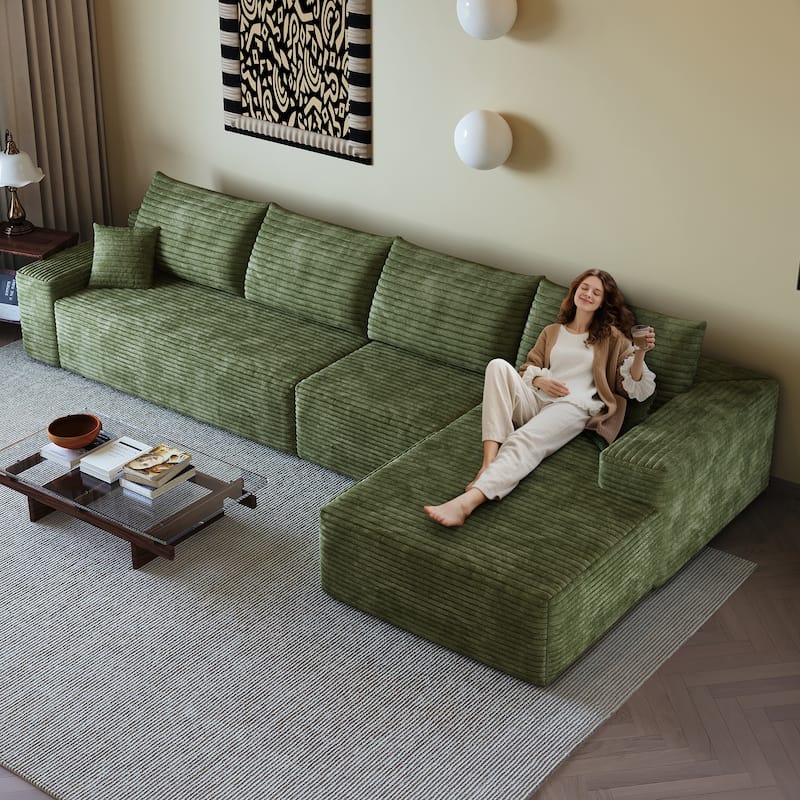 Corduroy Upholstered Modular L-shaped Chaise Sectional Sofa