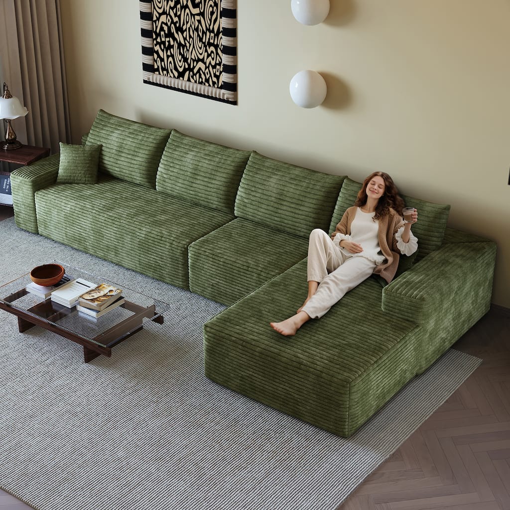 L-Shaped Modular Sectional Sofa with Chaise Lounge, Comfy Chenille 4 Seat Cloud Couch, High-Resilience Sponge Corner Sofa