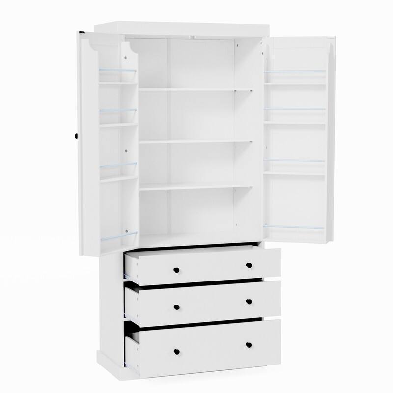 Farmhouse 77" Kitchen Pantry Storage Cabinet with Adjustable Shelves and Multiple Door Shelves