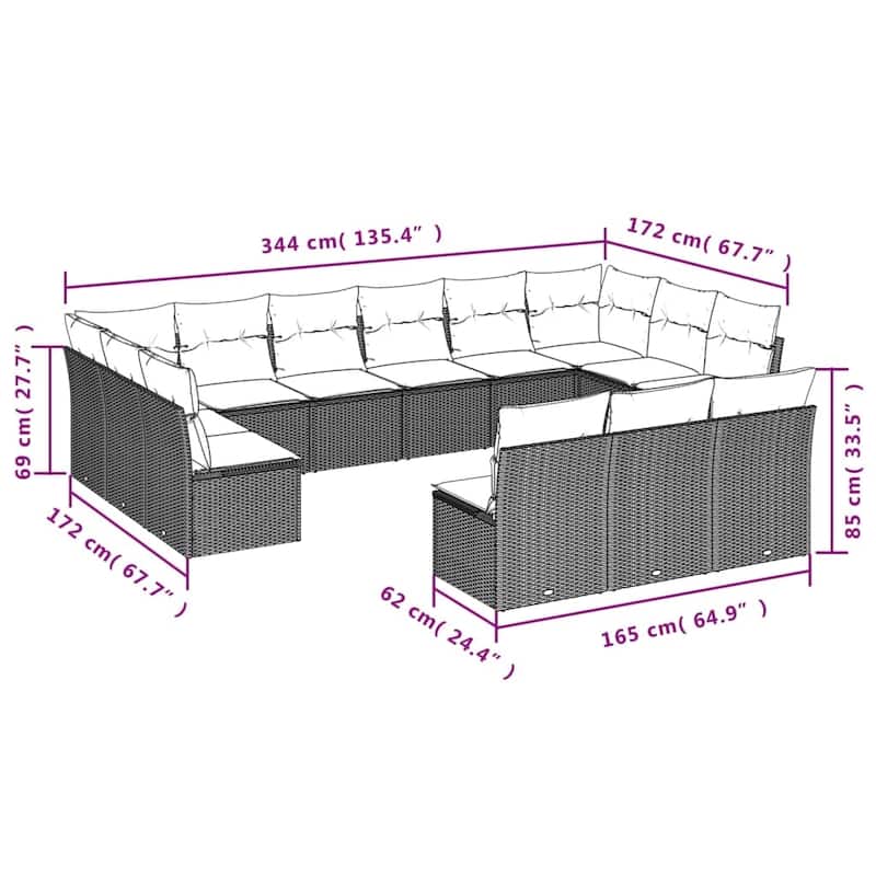 vidaXL Garden Sofa Set Black, Cream White - 24.4 x 24.4 x 27.2