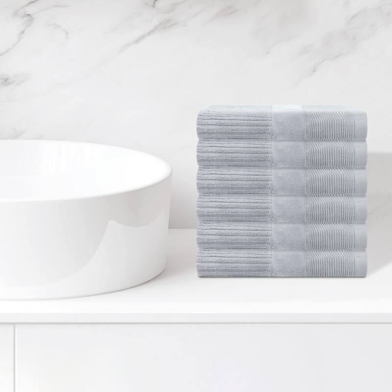 Striped Cotton Washcloths, Comfort 6 Pack Face Towels, Absorbent Towels for Hotel, Spa, Bathroom 13" x 13" - Grey