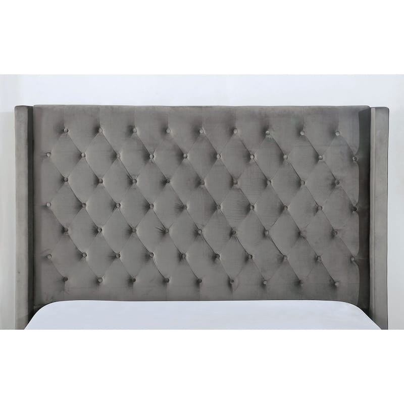 Transitional Upholstered Button Tufted Bed 1Pc Gray Finish