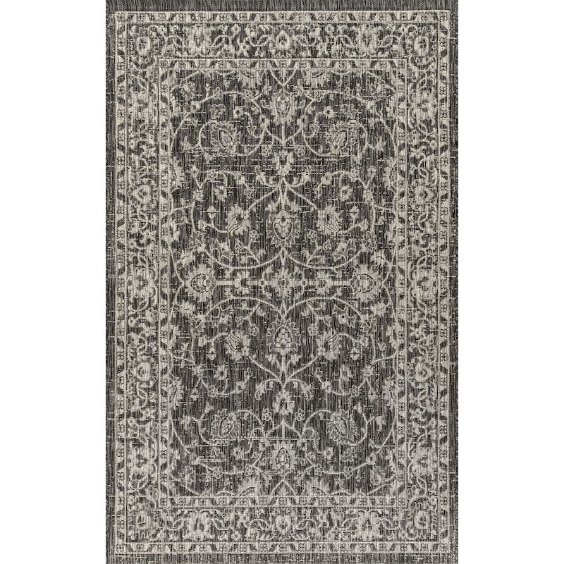 JONATHAN Y Palazzo Vine and Border Textured Weave Indoor/Outdoor Area Rug - 5 X 8 - Black/Grey