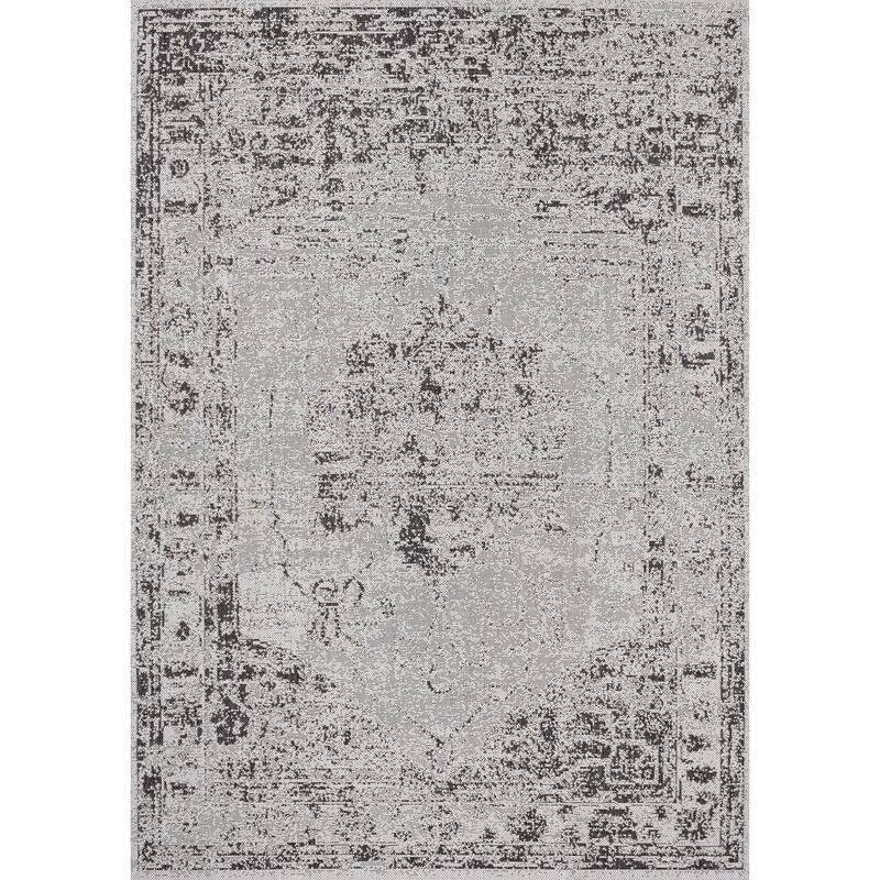 Jackson Collection - Grey/Black Distressed Traditional Indoor/Outdoor Area Rug