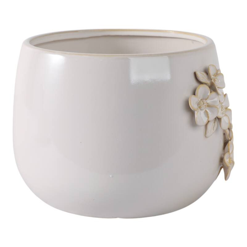 Ceramic Planter Raised Floral Detailing Glossy Decorative Display