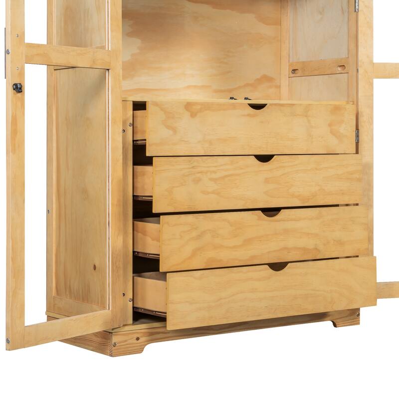 Pantry Cabinet with Glass Door, 2 Shelves & 4 Built-in Drawers, Kitchen Pantry Storage Cabinet, Freestanding Kitchen Cupboard