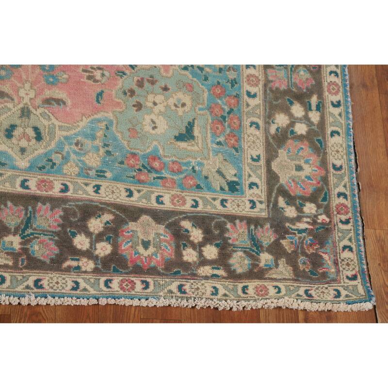 Pink Tabriz Persian Vintage Area Rug Hand-Knotted Wool Carpet - 6'6" x 10'4"