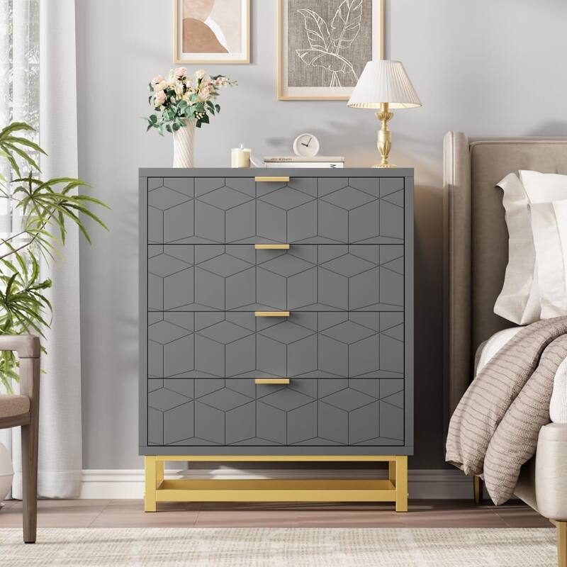 4 Drawer Dresser for Bedroom, Living Room, Entryway - Grey