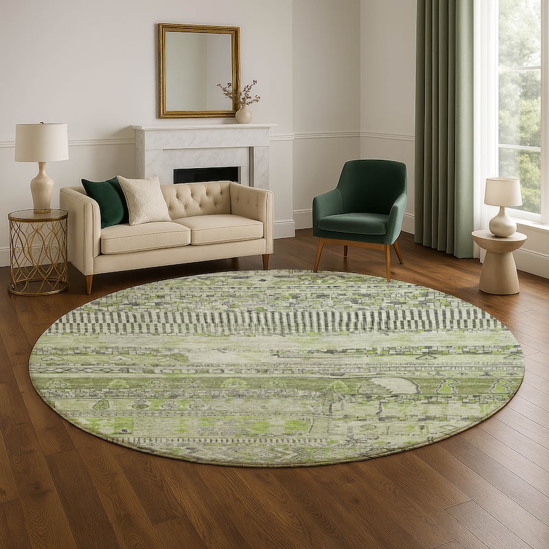 Premium Washable Super Soft Modern Global Mayfield Rug - 8' x 8' - Olive