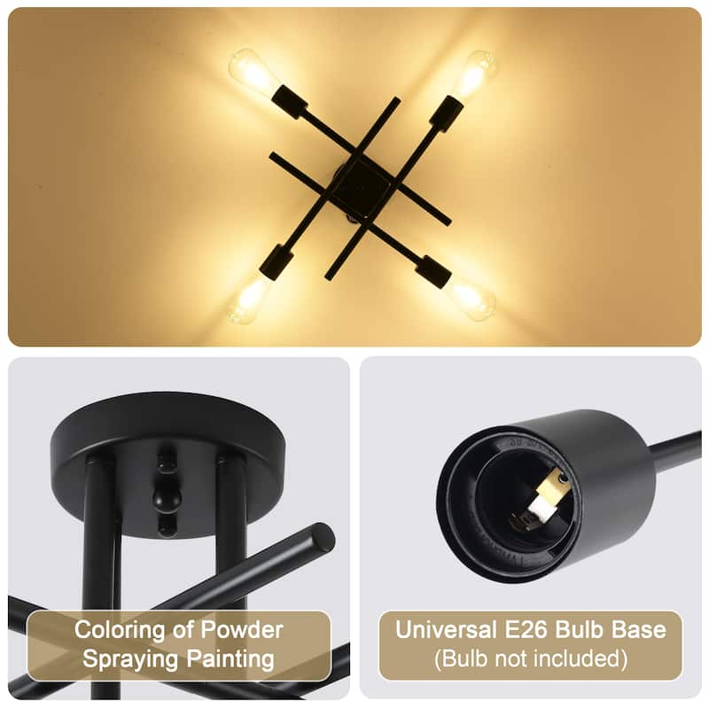 4-Light Modern Semi-Flush Mount Light for Bedroom Study Living Room