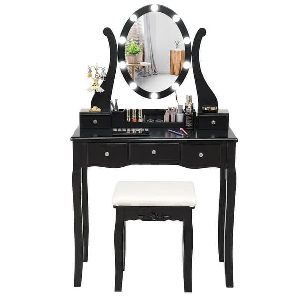 Touch Switch Makeup Dressing Vanity Table Set With 10 Light Bulbs Overstock 30089656