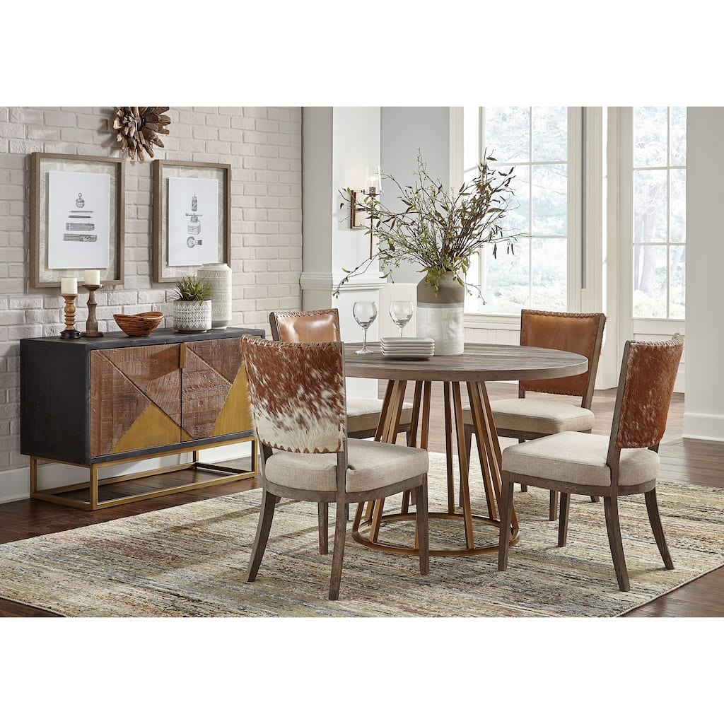 Austin Hair On Hide Leather & Linen Side Chair with Oak Frame