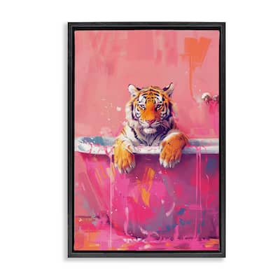 Stupell Bright Bathing Tiger in Tub Framed Floater Canvas Wall Art Design By LSR Design Studio