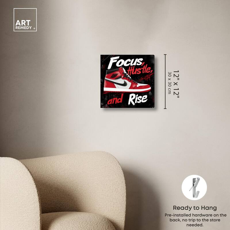 Hustle and Rise Sneaker Red Canvas by Art Remedy, Gallery Wrapped