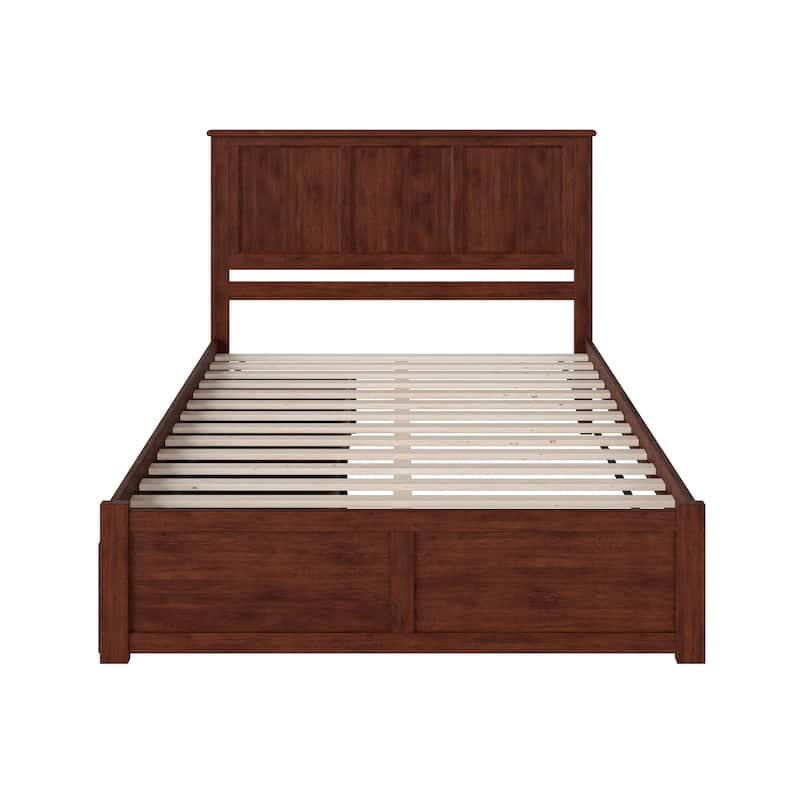 Madison King Platform Bed with Footboard and 2 Drawers in Walnut