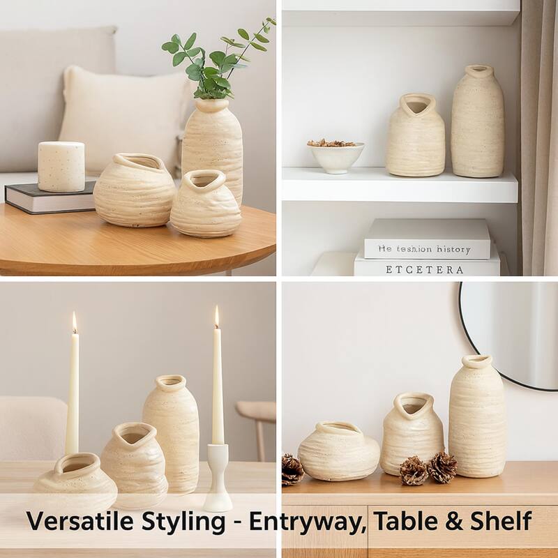 Aria Home Cream Ceramic Vase Set of 3 with Speckled Finish Decor