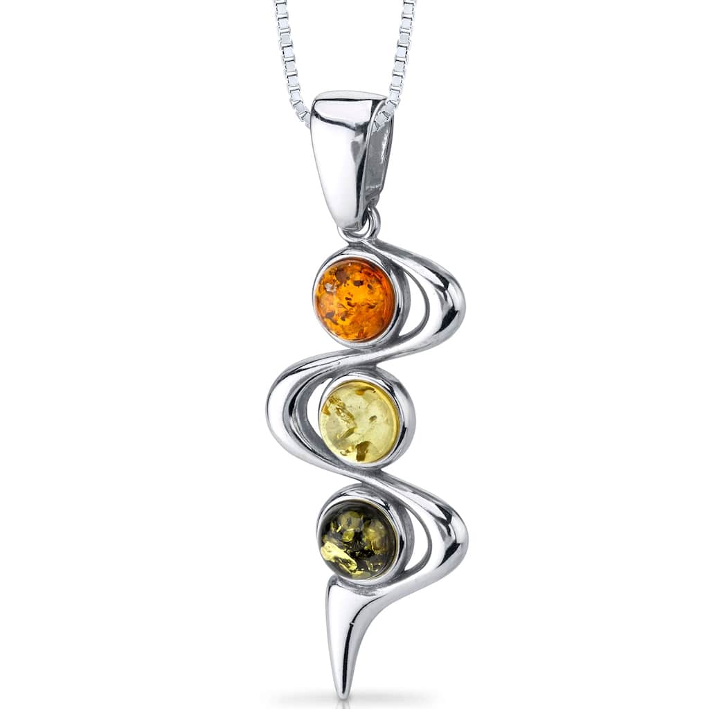 Amber Three-stone Pendant in Sterling Silver