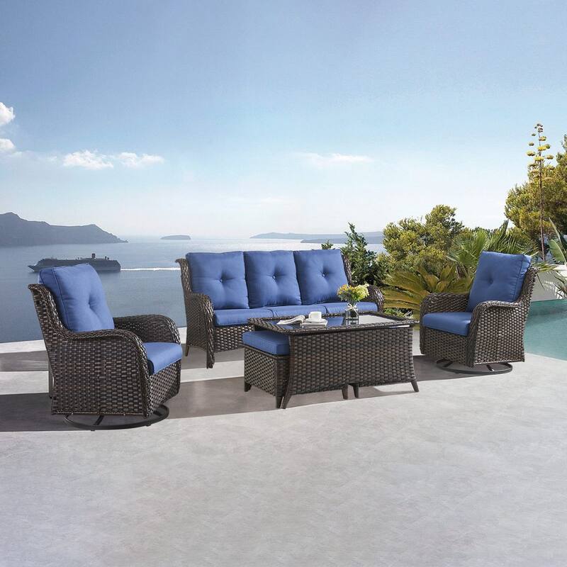 Outdoor Patio Wicker Coffee Table Rattan Coffee Table with Glass