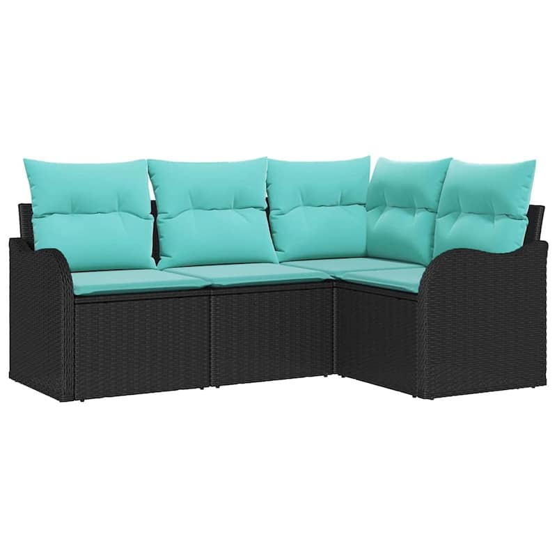 vidaXL 4/5 Garden Sofa Set with Cushions Black/Brown/Grey Poly Rattan - 69.9 x 48.2 x 27.2