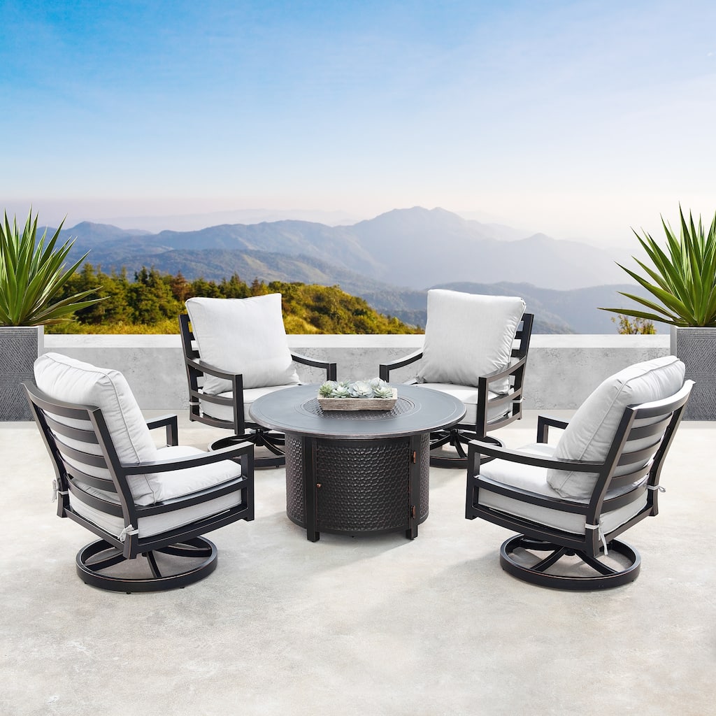 Aluminum 44in Fire Table Set with Four Swivel Rockers & Accessories