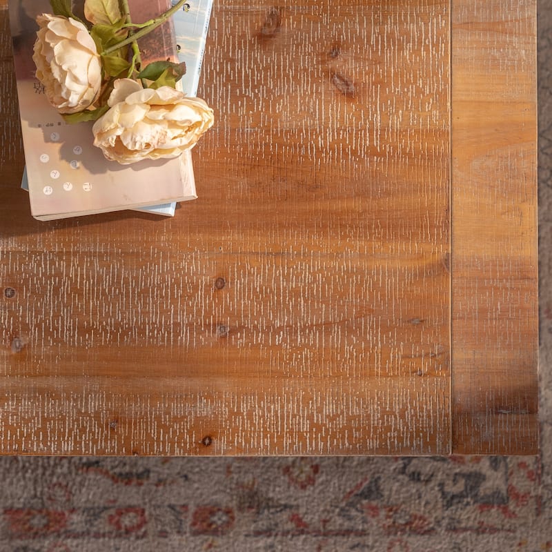 GDFStudio - Liam Rustic Solid Wood Rectangle Coffee Table with 2-Tier Storage Shelf - Coffee Table