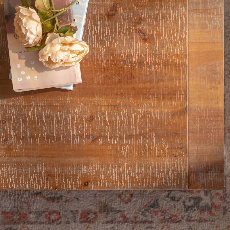 Rectangular Coffee Table 2 Tiers Rustic Style Coffee Table with Storage Shelf and Oversized Tabletop, for Living Room