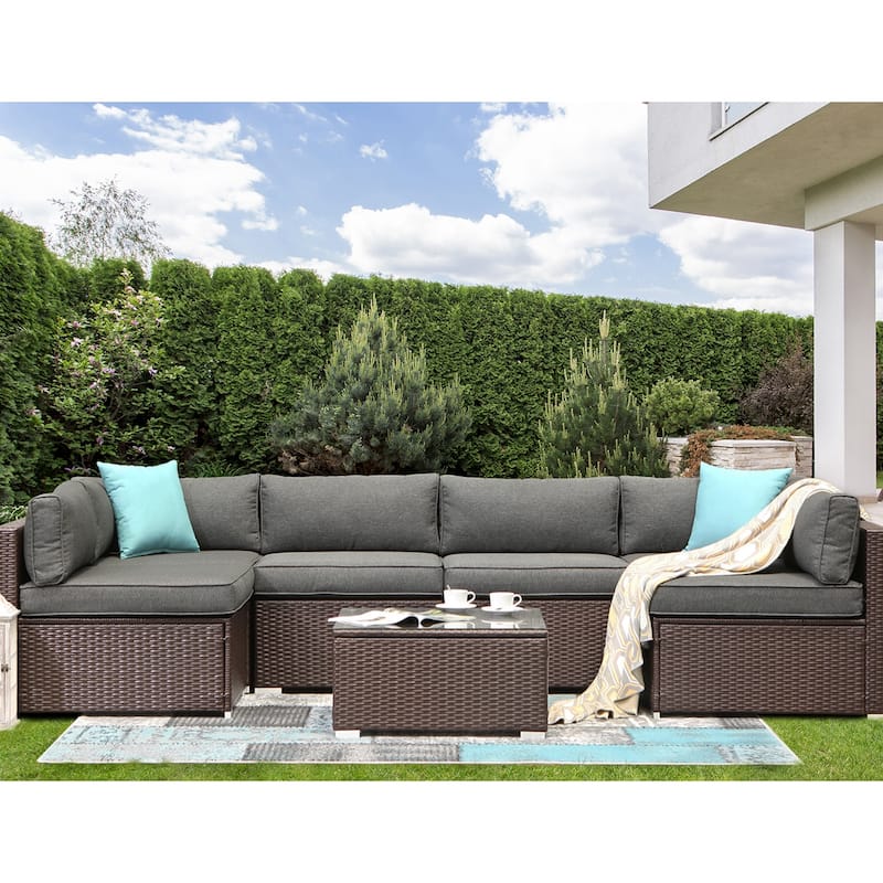COSIEST 7-piece Outdoor Patio Furniture Wicker Sectional Sofa Set