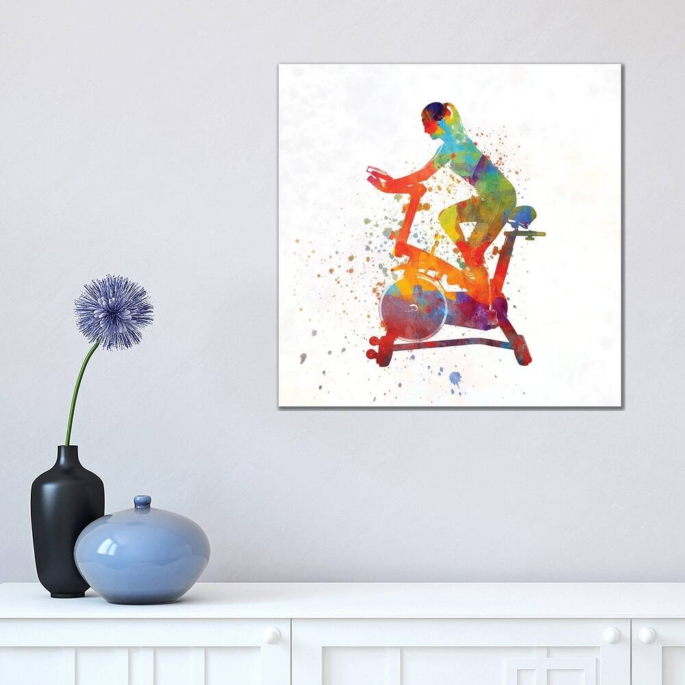 iCanvas "Woman Riding An Exercise Spin Bike In The Gym" by Paul Rommer Canvas Print