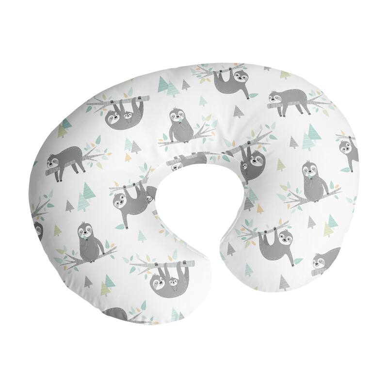 Blue Jungle Sloth Nursing Breastfeeding Pillow Cover Case (Pillow Not Included)- Turquoise Grey Green Tropical Botanical Leaf