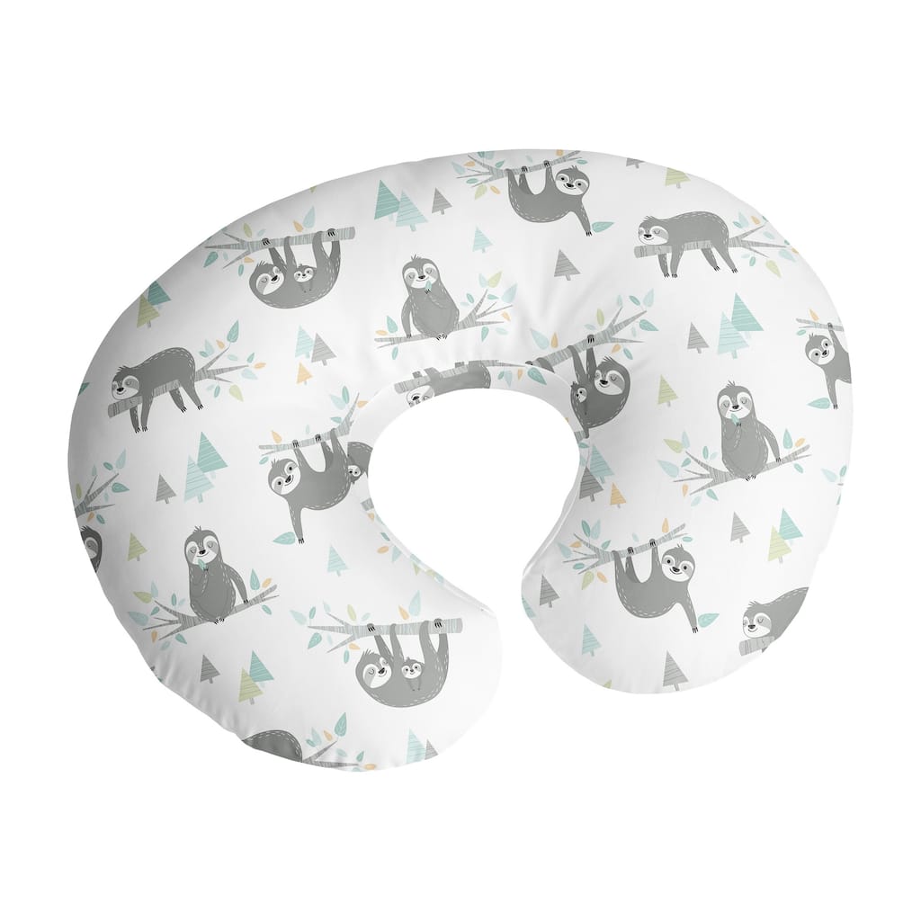 Blue Jungle Sloth Nursing Breastfeeding Pillow Cover Case (Pillow Not Included)- Turquoise Grey Green Tropical Botanical Leaf
