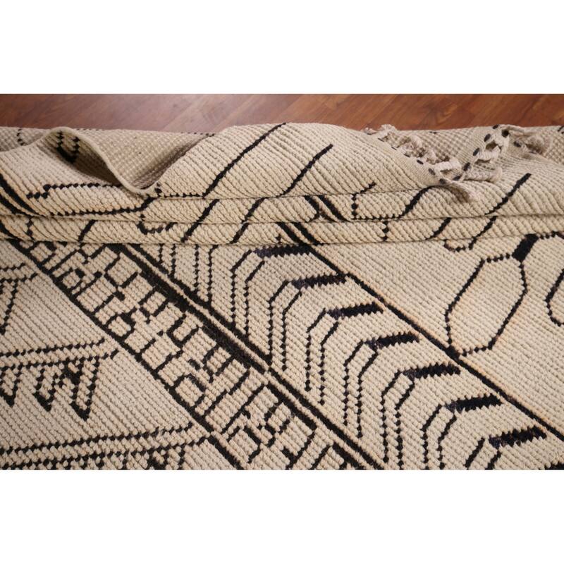 Beige Geometric Moroccan Area Rug Handmade Wool Carpet - 7'11"x 10'3"