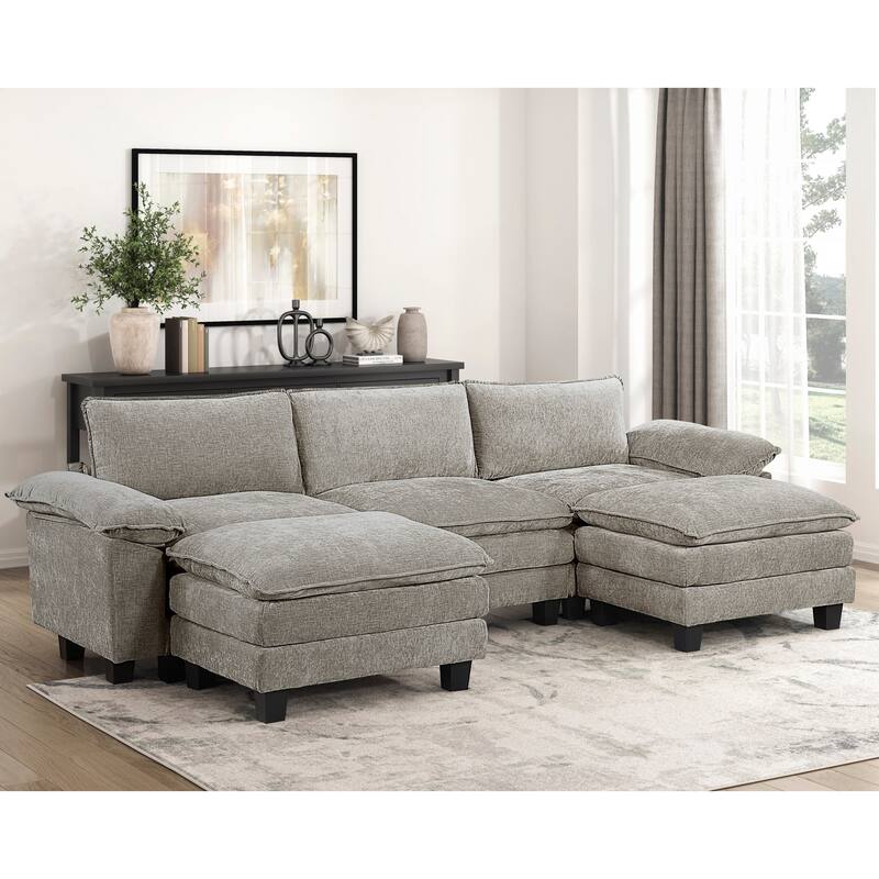 Modern Style Ottoman Chenille Fabric Upholstery Contemporary Living Room Furniture 1pc Durable Plywood Plush Comfort - Brown Gray,Pewter